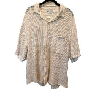 Zara L Relaxed Fit Crochet Textured Button-Up Shirt